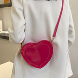 Maxbell Love Heart Shape Shoulder Bag Pure Color Glossy PU Leather for Ladies Girls Rose Red