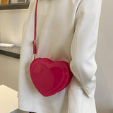 Maxbell Love Heart Shape Shoulder Bag Pure Color Glossy PU Leather for Ladies Girls Rose Red