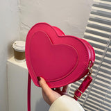 Maxbell Love Heart Shape Shoulder Bag Pure Color Glossy PU Leather for Ladies Girls Rose Red