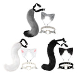 Maxbell 3x Plush Fox Ears and Tail Set Women Girls Headwear Neck Collar Choker Set gray