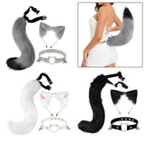 Maxbell 3x Plush Fox Ears and Tail Set Women Girls Headwear Neck Collar Choker Set gray