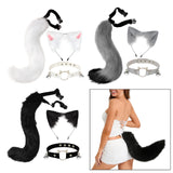 Maxbell 3x Plush Fox Ears and Tail Set Women Girls Headwear Neck Collar Choker Set gray