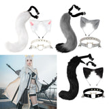 Maxbell 3x Plush Fox Ears and Tail Set Women Girls Headwear Neck Collar Choker Set gray