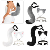 Maxbell 3x Plush Fox Ears and Tail Set Women Girls Headwear Neck Collar Choker Set gray