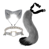 Maxbell 3x Plush Fox Ears and Tail Set Women Girls Headwear Neck Collar Choker Set gray