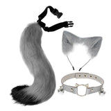 Maxbell 3x Plush Fox Ears and Tail Set Women Girls Headwear Neck Collar Choker Set gray