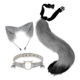 Maxbell 3x Plush Fox Ears and Tail Set Women Girls Headwear Neck Collar Choker Set gray