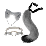 Maxbell 3x Plush Fox Ears and Tail Set Women Girls Headwear Neck Collar Choker Set gray