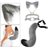 Maxbell 3x Plush Fox Ears and Tail Set Women Girls Headwear Neck Collar Choker Set gray