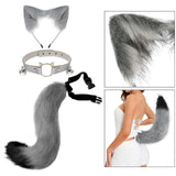 Maxbell 3x Plush Fox Ears and Tail Set Women Girls Headwear Neck Collar Choker Set gray