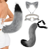 Maxbell 3x Plush Fox Ears and Tail Set Women Girls Headwear Neck Collar Choker Set gray