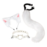 Maxbell 3x Plush Fox Ears and Tail Set Women Girls Headwear Neck Collar Choker Set white