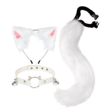 Maxbell 3x Plush Fox Ears and Tail Set Women Girls Headwear Neck Collar Choker Set white