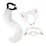 Maxbell 3x Plush Fox Ears and Tail Set Women Girls Headwear Neck Collar Choker Set white