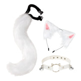 Maxbell 3x Plush Fox Ears and Tail Set Women Girls Headwear Neck Collar Choker Set white