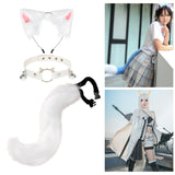 Maxbell 3x Plush Fox Ears and Tail Set Women Girls Headwear Neck Collar Choker Set white