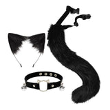 Maxbell 3x Plush Fox Ears and Tail Set Women Girls Headwear Neck Collar Choker Set black