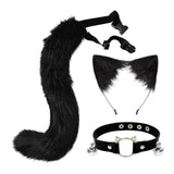 Maxbell 3x Plush Fox Ears and Tail Set Women Girls Headwear Neck Collar Choker Set black