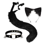 Maxbell 3x Plush Fox Ears and Tail Set Women Girls Headwear Neck Collar Choker Set black