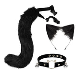 Maxbell 3x Plush Fox Ears and Tail Set Women Girls Headwear Neck Collar Choker Set black