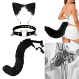 Maxbell 3x Plush Fox Ears and Tail Set Women Girls Headwear Neck Collar Choker Set black