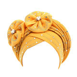 Maxbell African Turban for Womens Head Wrap Muslim Head Scarf Beanie Girls Yellow