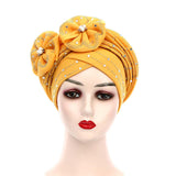 Maxbell African Turban for Womens Head Wrap Muslim Head Scarf Beanie Girls Yellow