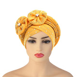 Maxbell African Turban for Womens Head Wrap Muslim Head Scarf Beanie Girls Yellow