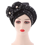 Maxbell African Turban for Womens Head Wrap Muslim Head Scarf Beanie Girls Black