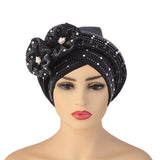 Maxbell African Turban for Womens Head Wrap Muslim Head Scarf Beanie Girls Black
