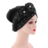 Maxbell African Turban for Womens Head Wrap Muslim Head Scarf Beanie Girls Black