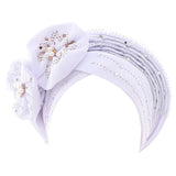 Maxbell African Turban for Womens Head Wrap Muslim Head Scarf Beanie Girls White