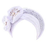 Maxbell African Turban for Womens Head Wrap Muslim Head Scarf Beanie Girls White