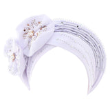 Maxbell African Turban for Womens Head Wrap Muslim Head Scarf Beanie Girls White