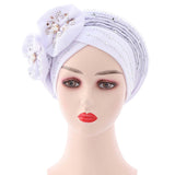 Maxbell African Turban for Womens Head Wrap Muslim Head Scarf Beanie Girls White