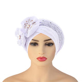 Maxbell African Turban for Womens Head Wrap Muslim Head Scarf Beanie Girls White