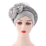Maxbell African Turban for Womens Head Wrap Muslim Head Scarf Beanie Girls Gray