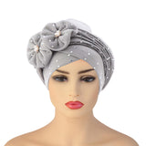 Maxbell African Turban for Womens Head Wrap Muslim Head Scarf Beanie Girls Gray