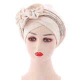 Maxbell African Turban for Womens Head Wrap Muslim Head Scarf Beanie Girls Beige