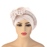 Maxbell African Turban for Womens Head Wrap Muslim Head Scarf Beanie Girls Beige