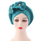 Maxbell African Turban for Womens Head Wrap Muslim Head Scarf Beanie Girls Light Blue