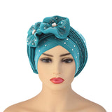 Maxbell African Turban for Womens Head Wrap Muslim Head Scarf Beanie Girls Light Blue