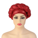 Maxbell African Turban Muslim Headscarf Headwear Hair Cover Twisted Head Turbans red