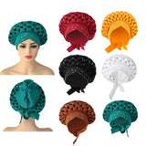 Maxbell African Turban Women Sequin Headwear Head Scarf Hair Cover Girls Headwrap Red