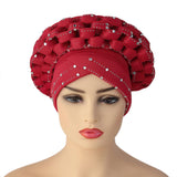 Maxbell African Turban Women Sequin Headwear Head Scarf Hair Cover Girls Headwrap Red