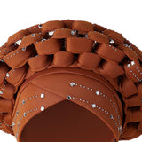 Maxbell African Turban Women Sequin Headwear Head Scarf Hair Cover Girls Headwrap Brown