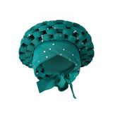 Maxbell African Turban Women Sequin Headwear Head Scarf Hair Cover Girls Headwrap Blue