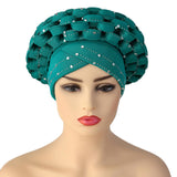 Maxbell African Turban Women Sequin Headwear Head Scarf Hair Cover Girls Headwrap Blue