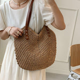 Maxbell Women Weaving Handbag Tote Bag Vacation Bohemian Party Casual Wallet Light Brown