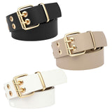 Maxbell Double Grommet Belt with Pin Buckle Leather Waist Strap Women Men Belt Black